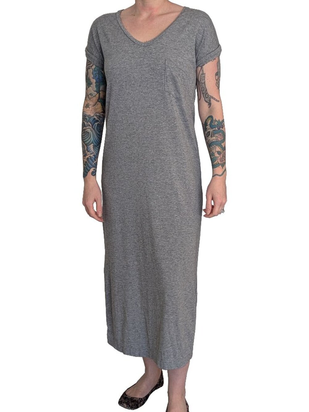 Cuyana Gray Midi Rolled Sleeve T-Shirt Dress | S